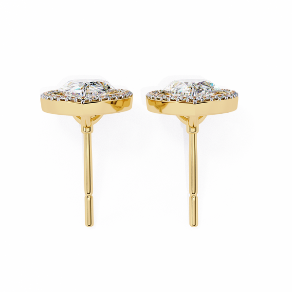 Yellow Gold Pear Cut Diamond Open Halo Stud Earring