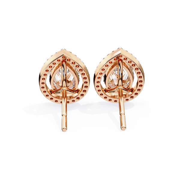 Rose Gold Pear Cut Diamond Open Halo Stud Earrings