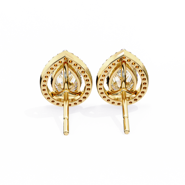 Yellow Gold Pear Cut Diamond Open Halo Stud Earring