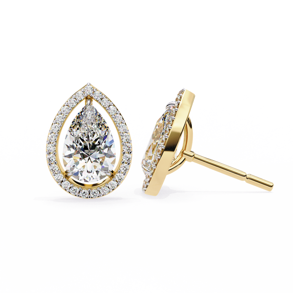 Yellow Gold Pear Cut Diamond Open Halo Stud Earring
