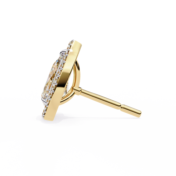 Yellow Gold Pear Cut Diamond Open Halo Stud Earring