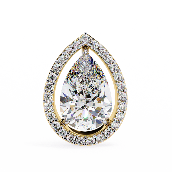 Yellow Gold Pear Cut Diamond Open Halo Stud Earring
