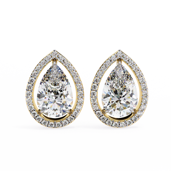 Yellow Gold Pear Cut Diamond Open Halo Stud Earring