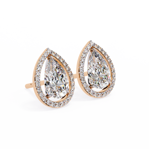 Rose Gold Pear Cut Diamond Open Halo Stud Earrings