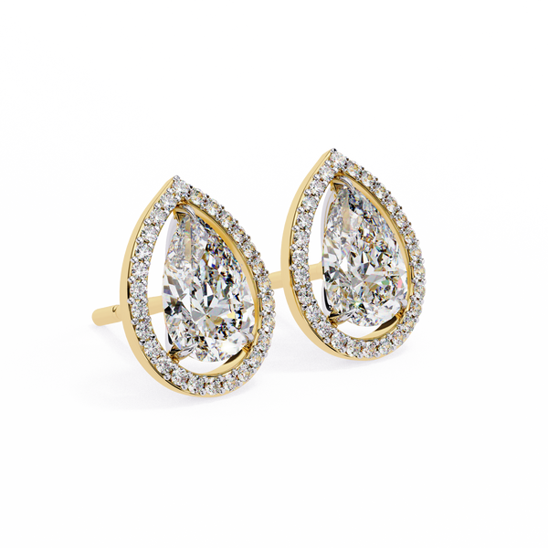 Yellow Gold Pear Cut Diamond Open Halo Stud Earring