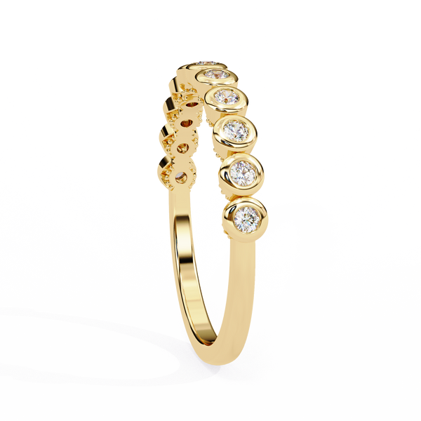 Yellow Gold Bubble Bezel Round Diamond Band Ring