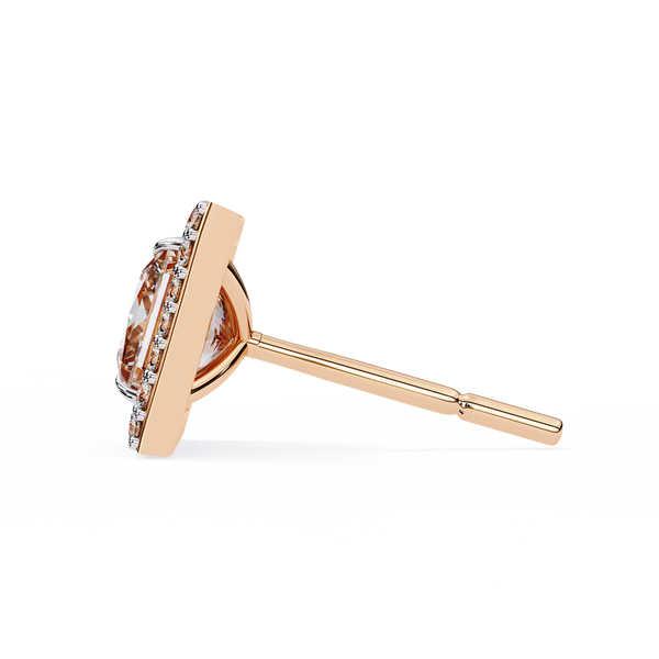 Rose Gold Princess Cut Diamond Square Halo Stud Earrings