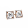 Rose Gold Princess Cut Diamond Square Halo Stud Earrings