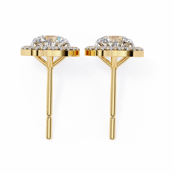 Gold Round Brilliant Diamond Floating Halo Stud Earring