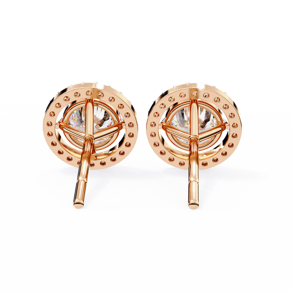 Rose Gold Round Brilliant Diamond Floating Halo Stud Earrings