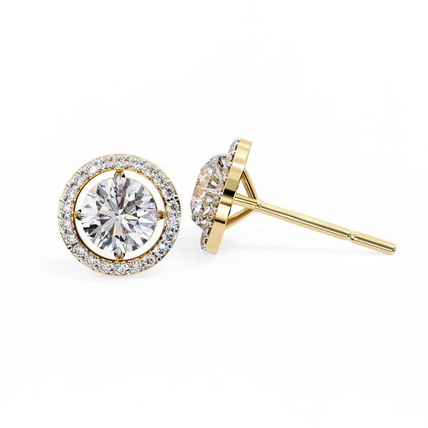 Gold Round Brilliant Diamond Floating Halo Stud Earring