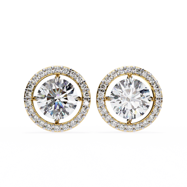 Gold Round Brilliant Diamond Floating Halo Stud Earring