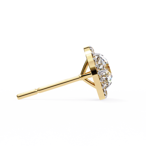 Gold Round Brilliant Diamond Floating Halo Stud Earring