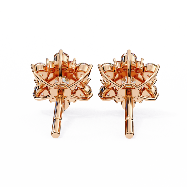 Rose Gold Round Brilliant Diamond Sunburst Cluster Stud Earrings
