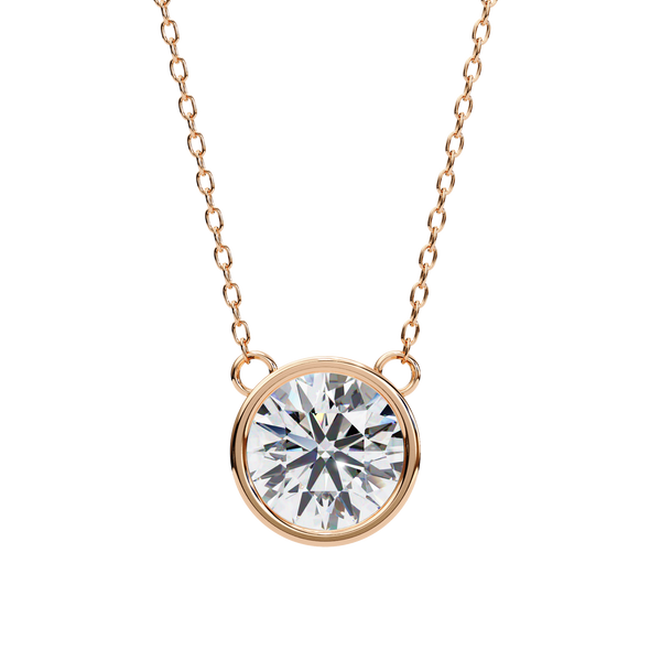 Rose Gold Round Brilliant Diamond Bezel Solitaire Pendant