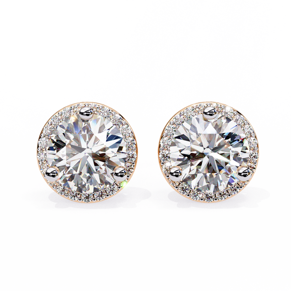 Rose Gold Diamond Halo Stud Earrings