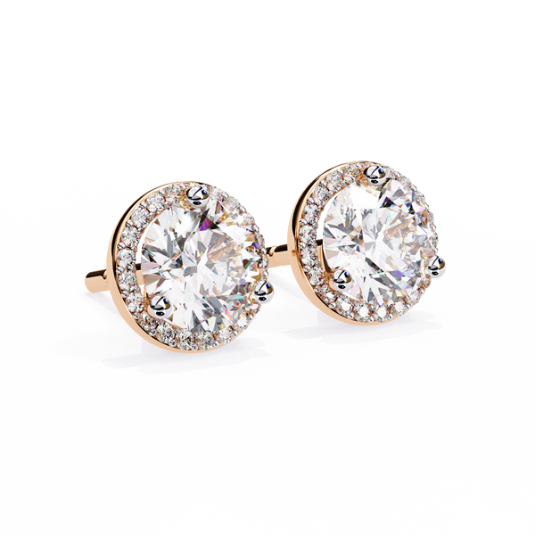 Rose Gold Diamond Halo Stud Earrings