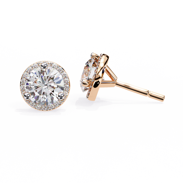 Rose Gold Diamond Halo Stud Earrings