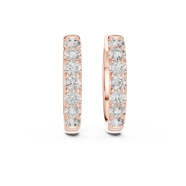 Gold Diamond Shared Prong Huggie Hoop Earrings