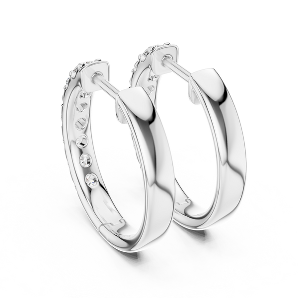 Gold Diamond Shared Prong Huggie Hoop Earrings