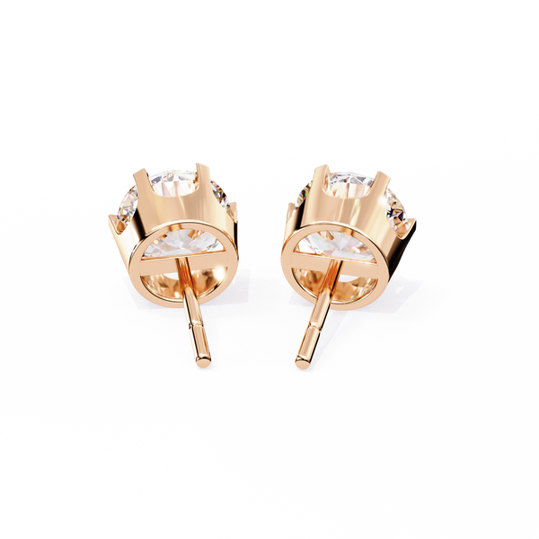 Rose Gold Four-Prong Solitaire Diamond Stud Earrings