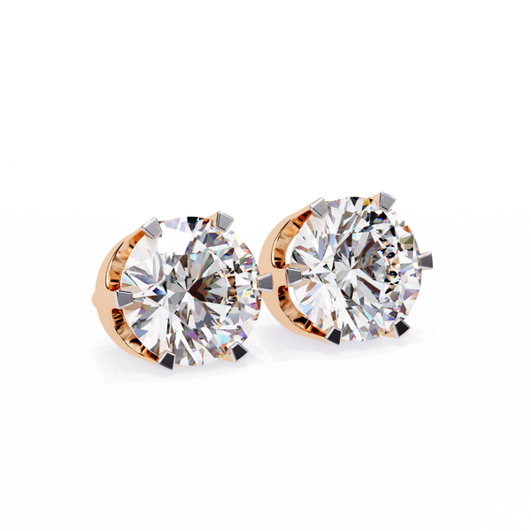 Rose Gold Four-Prong Solitaire Diamond Stud Earrings