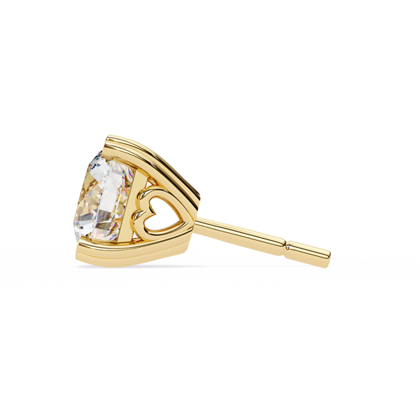 Yellow Gold Round Brilliant Diamond Heart Gallery Stud Earring