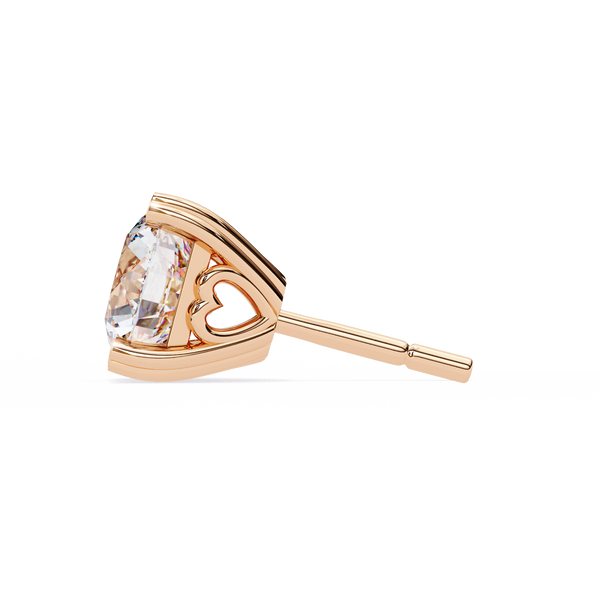 Rose Gold Heart Basket Solitaire Diamond Stud Earrings