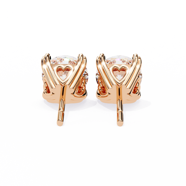 Rose Gold Heart Basket Solitaire Diamond Stud Earrings