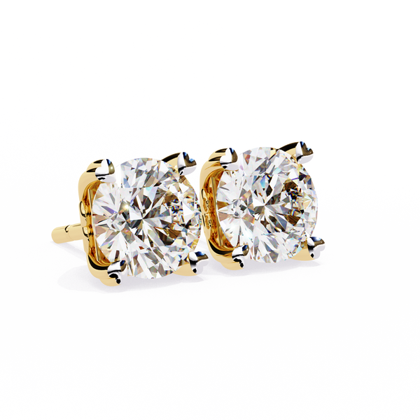 Yellow Gold Round Brilliant Diamond Heart Gallery Stud Earring