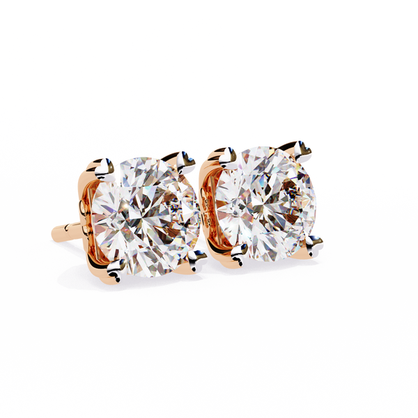 Rose Gold Heart Basket Solitaire Diamond Stud Earrings