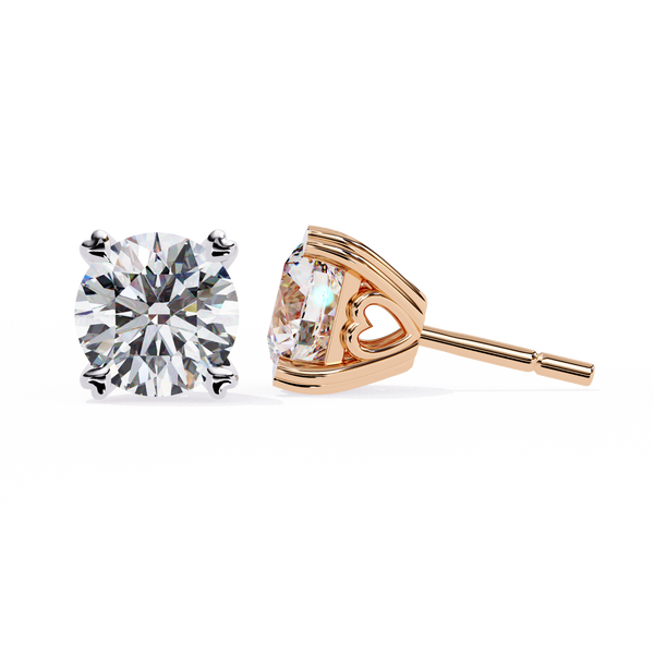 Rose Gold Heart Basket Solitaire Diamond Stud Earrings