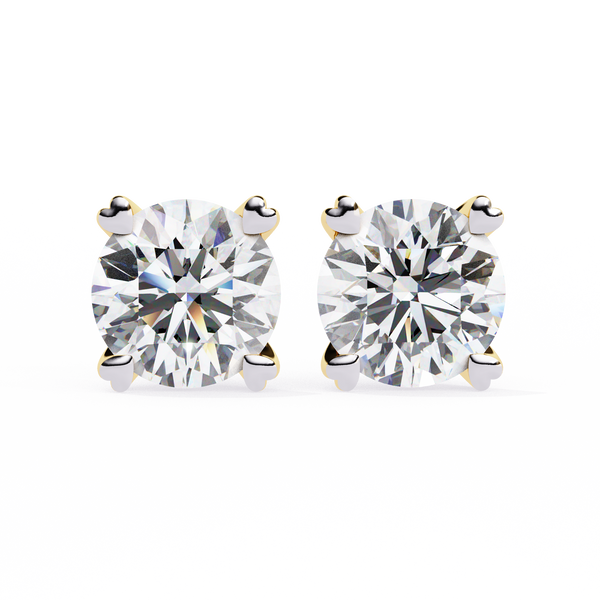 Rose Gold Heart Basket Solitaire Diamond Stud Earrings