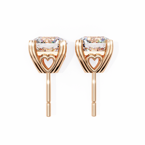 Rose Gold Heart Basket Solitaire Diamond Stud Earrings
