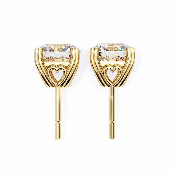 Yellow Gold Round Brilliant Diamond Heart Gallery Stud Earring