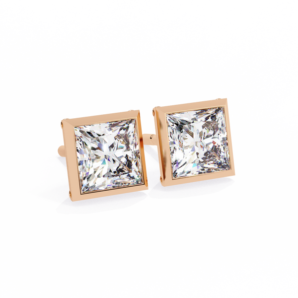Rose Gold Bezel-Set Princess Cut Diamond Stud Earrings