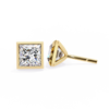 Yellow Gold Princess Cut Diamond Bezel Stud Earring
