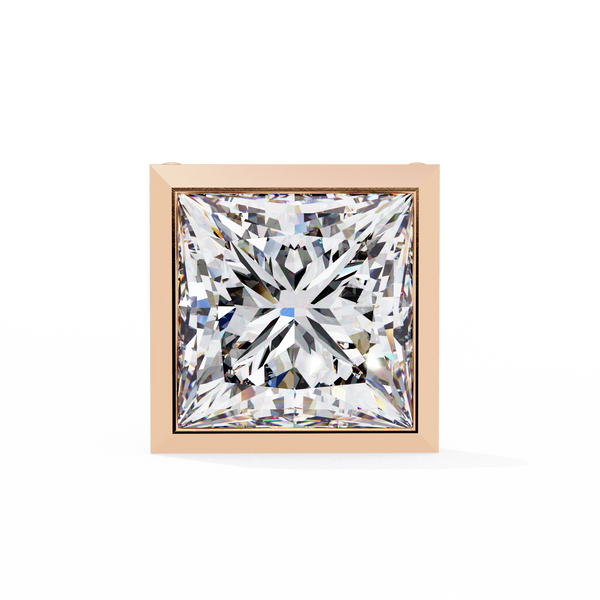 Rose Gold Bezel-Set Princess Cut Diamond Stud Earrings