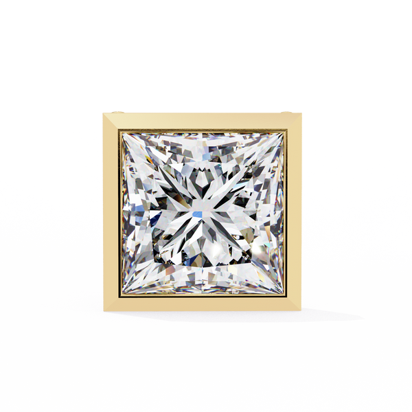 Yellow Gold Princess Cut Diamond Bezel Stud Earring