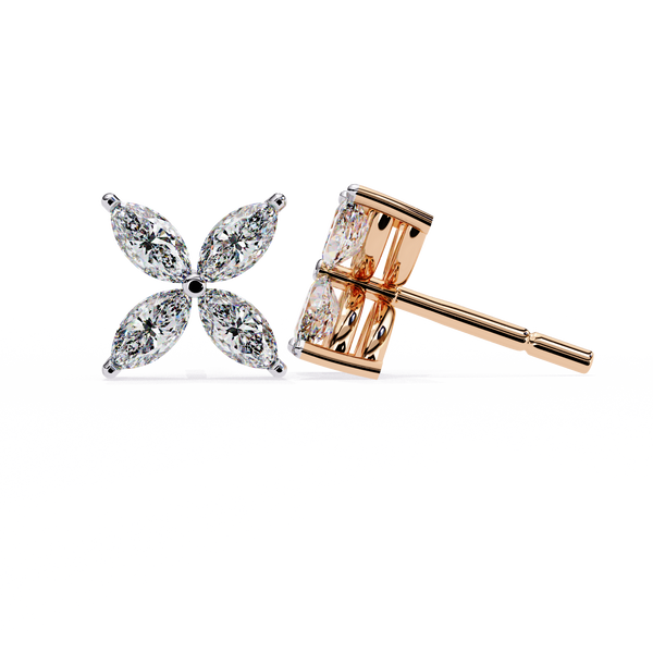 Rose Gold Ribbed-Wing Marquise Diamond Butterfly Stud Earrings