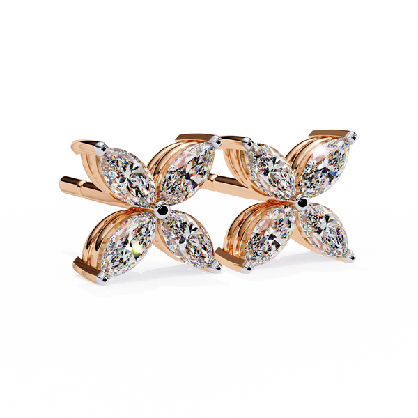 Rose Gold Ribbed-Wing Marquise Diamond Butterfly Stud Earrings