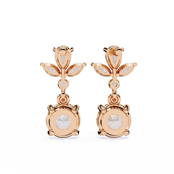 Rose Bloom Floral Crown Diamond Drop Earrings