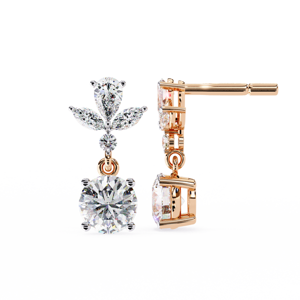 Rose Bloom Floral Crown Diamond Drop Earrings