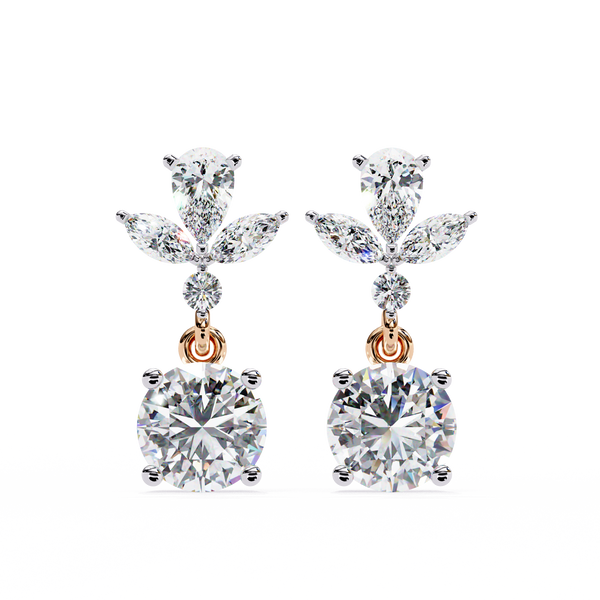 Rose Bloom Floral Crown Diamond Drop Earrings