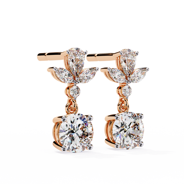 Rose Bloom Floral Crown Diamond Drop Earrings