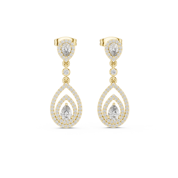 Larmes Double Pear Halo Diamond Drop Earring