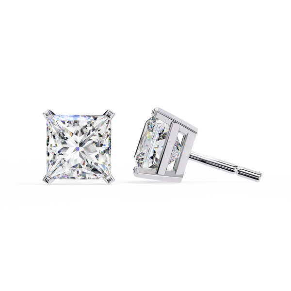 White Gold Princess-Cut Solitaire Diamond Stud Earrings