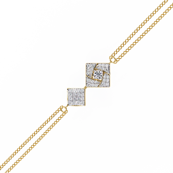Yellow Gold Duo Rhombus Diamond Chain Bracelet