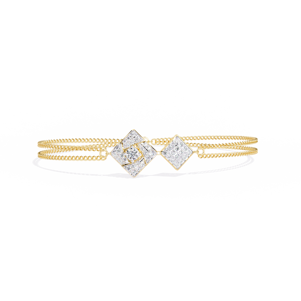 Yellow Gold Duo Rhombus Diamond Chain Bracelet
