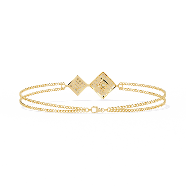 Yellow Gold Duo Rhombus Diamond Chain Bracelet